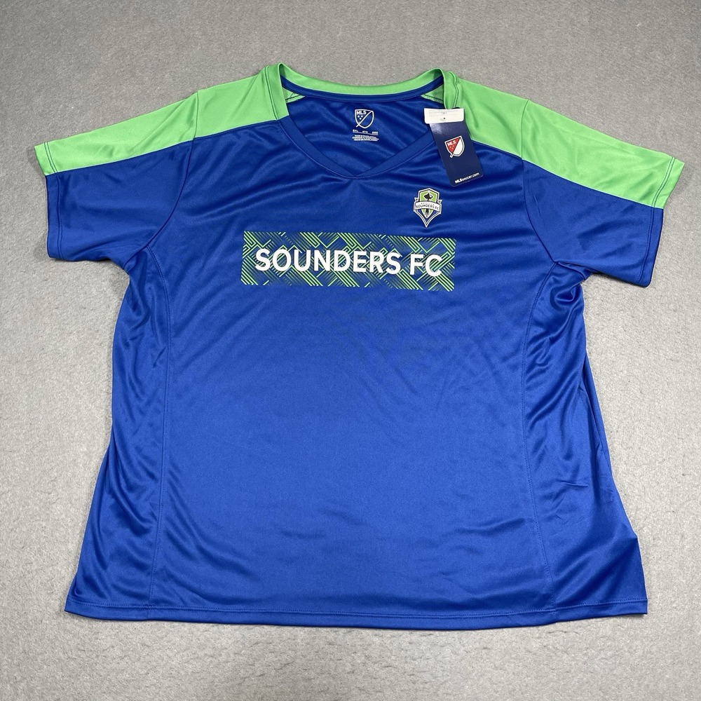 Seattle Sounders Jersey Women 2XL XXL Blue Green MLS Soccer Fan Shirt 3D Letters